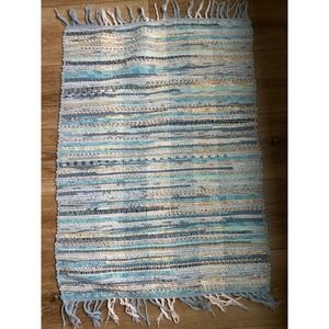 Cottagecore Rag Area Rug - 35 x 32 In - 100% Cotton‎ - Hand Woven Rag Throw Rug